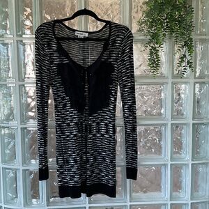 Kensie Black & White Knit Long Cardigan